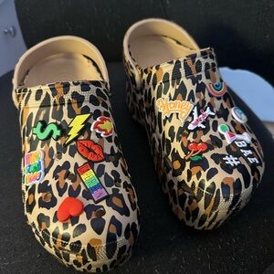 New leopard heel crocs w jib its